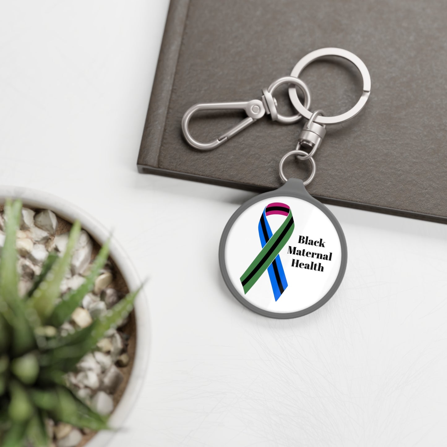 Black Maternal Health Ribbon Keyring Tag